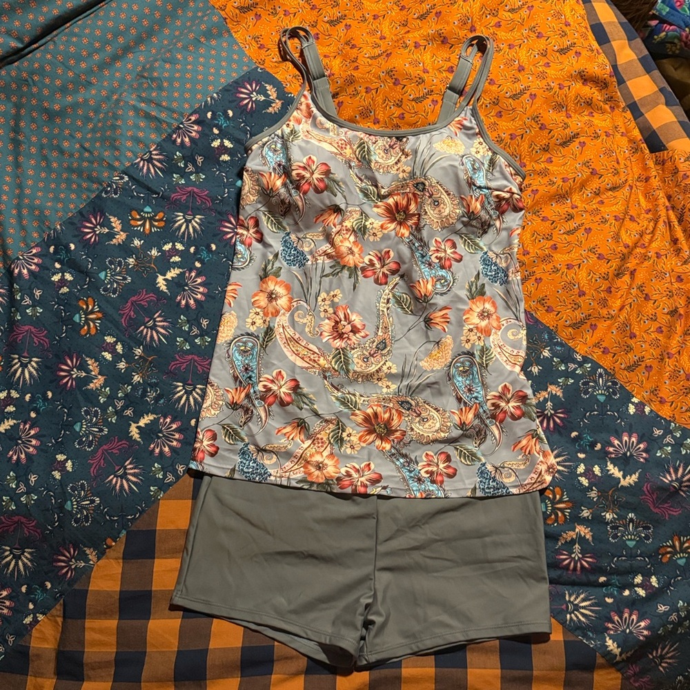 Modlily Patchwork Paisley Print Grey Tankini Set - image 2